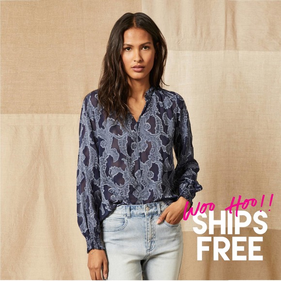 ecru Tops - NWT Ecru Paisley Burnout Indigo S #0217